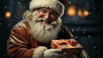 Santa Claus with a gift for New Year and Christmas photo