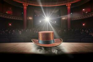 photo composite of a magic hat on a stage