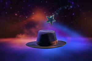 photo composite of a magic hat on a stage