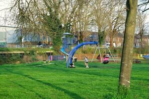 Gorgeous Low Angle Image of Stockwood Public Park and Golf Club. People are Enjoying the British Cold Weather During Beautiful Day of April 12th, 2023. Luton, England UK photo