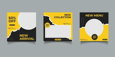 set of poster black and yelow sale banner or social media post templates design vector