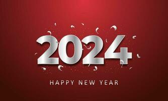 new year celebration 2024 with style number in silver shiny color on a dark red background for poster design vector