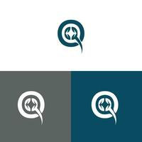 Letter Q logo design concept negative space style.  Abstract sign constructed from check marks.  Vector elements template icon.