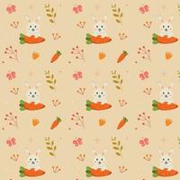 Cute seamless pattern of rabbit and carrot on beige background vector