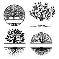 Set of family tree silhouette vector template.