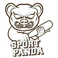 mano dibujado garabatear enojado panda mascota de deporte juego. diseño bueno ser firmar juego o camiseta y sencillo tatuajes vector