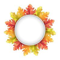 Autumn round frame with copy space for text. Autumn wreath of isolated oak leaves on white background vector