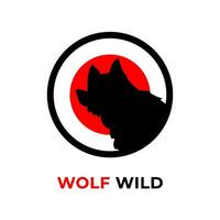 Wolf silhouette logo. japanese apparel logo design. japanese wolf logo for clothing brand. wolf with red moon logo. vector