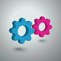 Isometric style gears. Service settings icon isolated on white background. Single 3d design technical cog icon vector