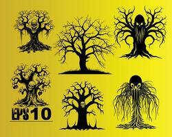 Six Black Trees with Different Styles on Yellow Background vector