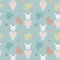 Seamless pattern with cute Bunny and flowers.  Cute baby animals. Perfect background for nursery, kids, children textile. Lovely print for school supplies, covers. vector