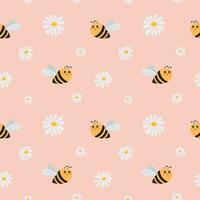 Seamless vector pattern with bee and flowers. Baby background for wrapping paper,  greeting cards, design.