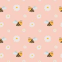 Seamless vector pattern with bee and flowers. Baby background for wrapping paper,  greeting cards, design.