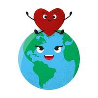 Cute heart sitting on planet. World Health Day. Vector illustration.