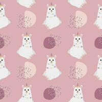 Seamless pattern with cartoon llama with unicorn horn.  Baby background for wrapping paper,  greeting cards, design. Funny little alpaca vector