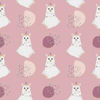 Seamless pattern with cartoon llama with unicorn horn.  Baby background for wrapping paper,  greeting cards, design. Funny little alpaca vector