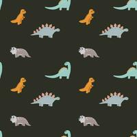 Vector seamless childish pattern with colorful dinosaurs. Baby background for nursery, wrapping paper, fabric, textile. Funny little dinosaur.