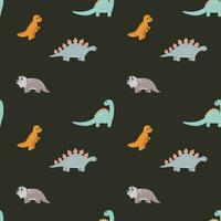 Vector seamless childish pattern with colorful dinosaurs. Baby background for nursery, wrapping paper, fabric, textile. Funny little dinosaur.