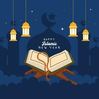 flat design vector happy islamic new year ramadan kareem illustration template