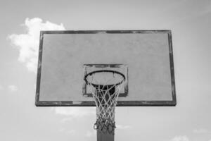 Basketball hoop on blue sky photo