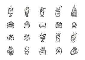 handraw doodle desserts bakery set black and white colour vector