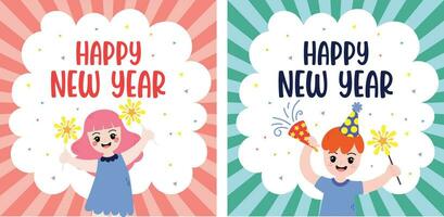 flat design vector cute colorful happy new year celebration 1 january illustration festive