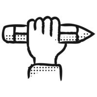 The hand holding a pencil icon symbolizes creative inspiration and the essential role of a writing tool in expressing ideas. vector