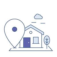 Route Icon with a map pin and and a house. Property Navigation, House Location. vector