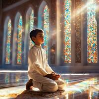 muslim praying in mosque, ramdan, islamic background, Ai Generative photo