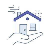 Hand Holding a House Icon. Homeownership Aspirations, Real Estate Dream. vector