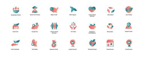 Icons for Values Driven Businesses. Find businesses that share your values with icons that highlight ethical, sustainable, and locally made products. vector