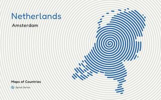 Creative map of Netherlands, Political map. Amsterdam. Capital. World Countries vector maps series. Spiral, fingerprint series