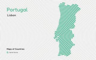 Portugal, Lisbon. Creative vector map. Maps of Countries, Western Europe. Spiral, fingerprint series