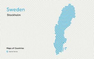 Creative map of Sweden. Political map. Stockholm. Capital. World Countries vector maps series. Spiral, fingerprint series