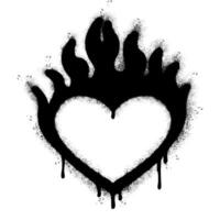 Spray Painted Graffiti Heart flame icon Sprayed isolated with a white background. graffiti Love fire symbol with over spray in black over white. vector