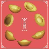 A set of gold ingots from different angles, which in Chinese is gold ingot vector