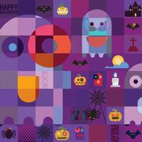 Halloween funny elements in mosaic punchy style vector illustration. Happy Halloween background.