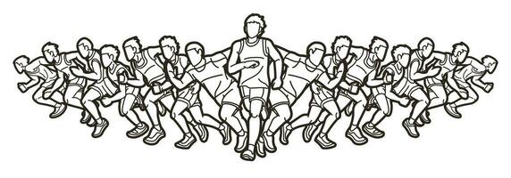 Outline Men Start Running Together Marathon Runner vector