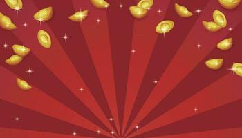 Scattered gold ingots on a red radiant background vector