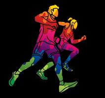 People Running Together Graphic Vector