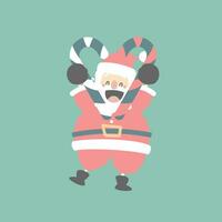 merry christmas and happy new year with cute santa claus and candy cane in the winter season green background, flat vector illustration cartoon character costume design