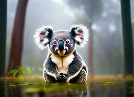 Koala sitting in the middle of the forest photo