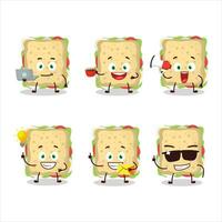 Sandwich cartoon character with various types of business emoticons vector