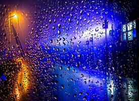 Rain in the middle of the forest at night photo