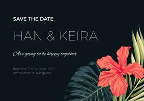 save the date card with tropical flowers vector