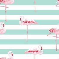 flamingo seamless pattern with pink flamingos on white stripes vector