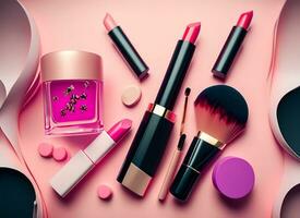 pink lipstick on white background photo