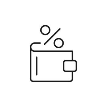 Percent over Wallet Isolated Line Icon. Perfect for web sites, apps, UI, internet, shops, stores. Simple image drawn with black thin line vector