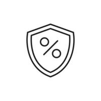 Percent on Shield Isolated Line Icon. Perfect for web sites, apps, UI, internet, shops, stores. Simple image drawn with black thin line vector