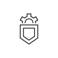 Gear over Shield Isolated Line Icon. Perfect for web sites, apps, UI, internet, shops, stores. Simple image drawn with black thin line vector